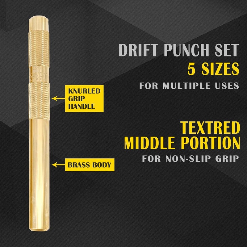 Tektall 5 Brass Drift Punch Set, Hand Tool Punches Tools for Home use 1/4-Inch 3/8-Inch 1/2-Inch 5/8-Inch 3/4-Inch 1/4'' 3/8'' 1/2'' 5/8'' 3/4'' 5 Pc. Replace 67003-MAI 045256670034 - Image 3